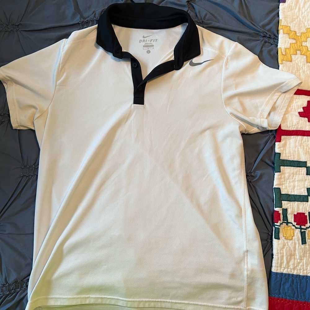 Nike White Dri-FIT Polo with Black Collar